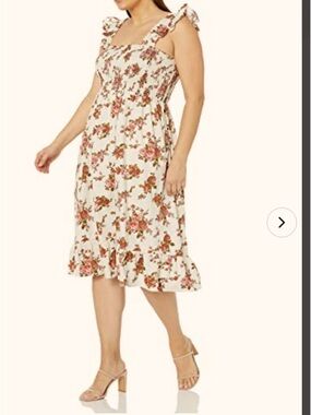 The Drop Women's Kimi Floral Ruffled Shoulder Smocked Midi Dress Sz 2X